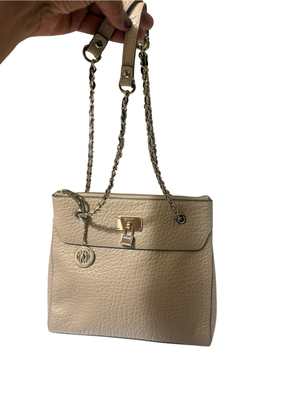 DKNY, beige/ nude pebbled leather with chain strap Handle retail price $250 - Picture 3 of 16